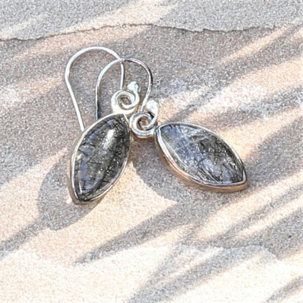Clear Quartz Black Rutilated Earrings Sterling